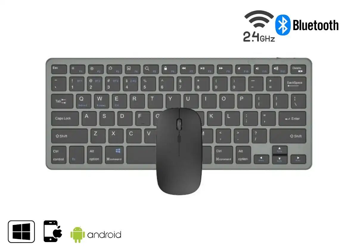 Pack Clavier Et Souris Sans Fil Bluetooth 2.4g Qwerty Bt78 Silencieux Pour Pc Et Mac thumbnail 1