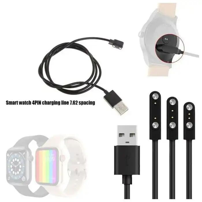 Câble De Charge Magnétique Pour Montre Intelligente, Pour 2 Broches, Distances 4mm, Noir, Nouveaux Câbles De Chargeur Usb Universel