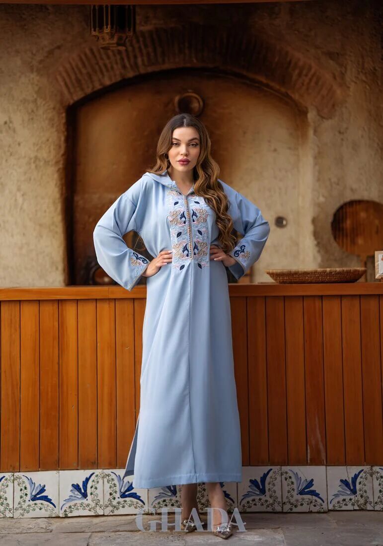 Djellaba Makhzaniya Avec Broderie En Skalli