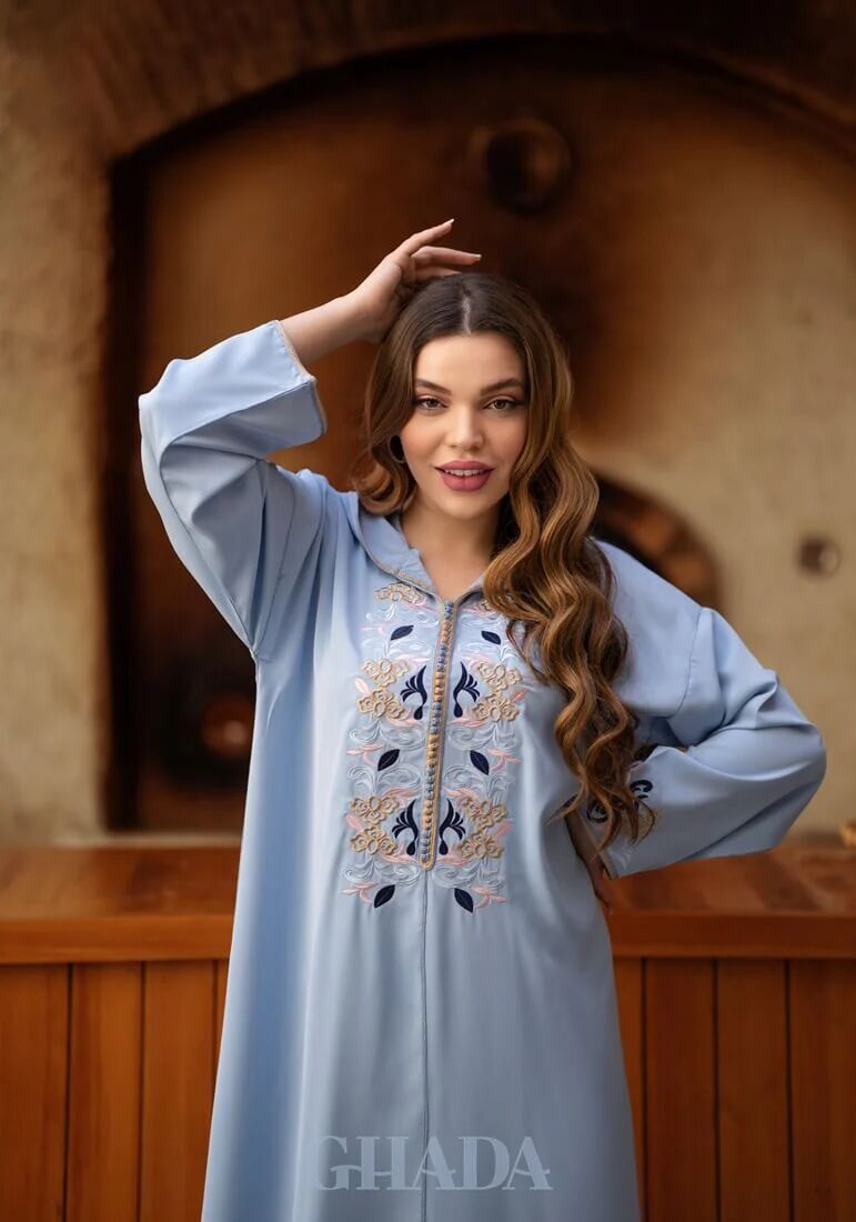 Djellaba Makhzaniya Avec Broderie En Skalli thumbnail 3
