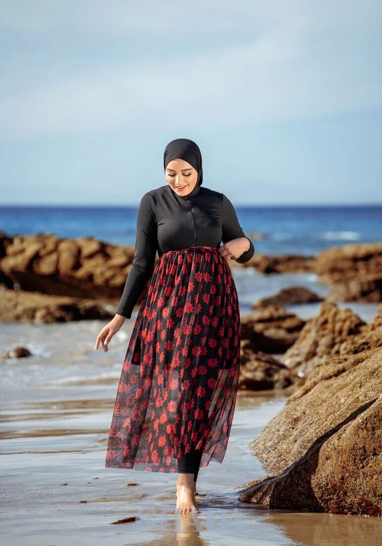 Burkini En 5 Pieces Avec Cache Maillot - Flowers thumbnail 4