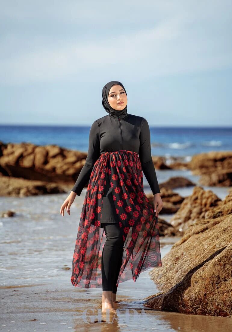 Burkini En 5 Pieces Avec Cache Maillot - Flowers thumbnail 3