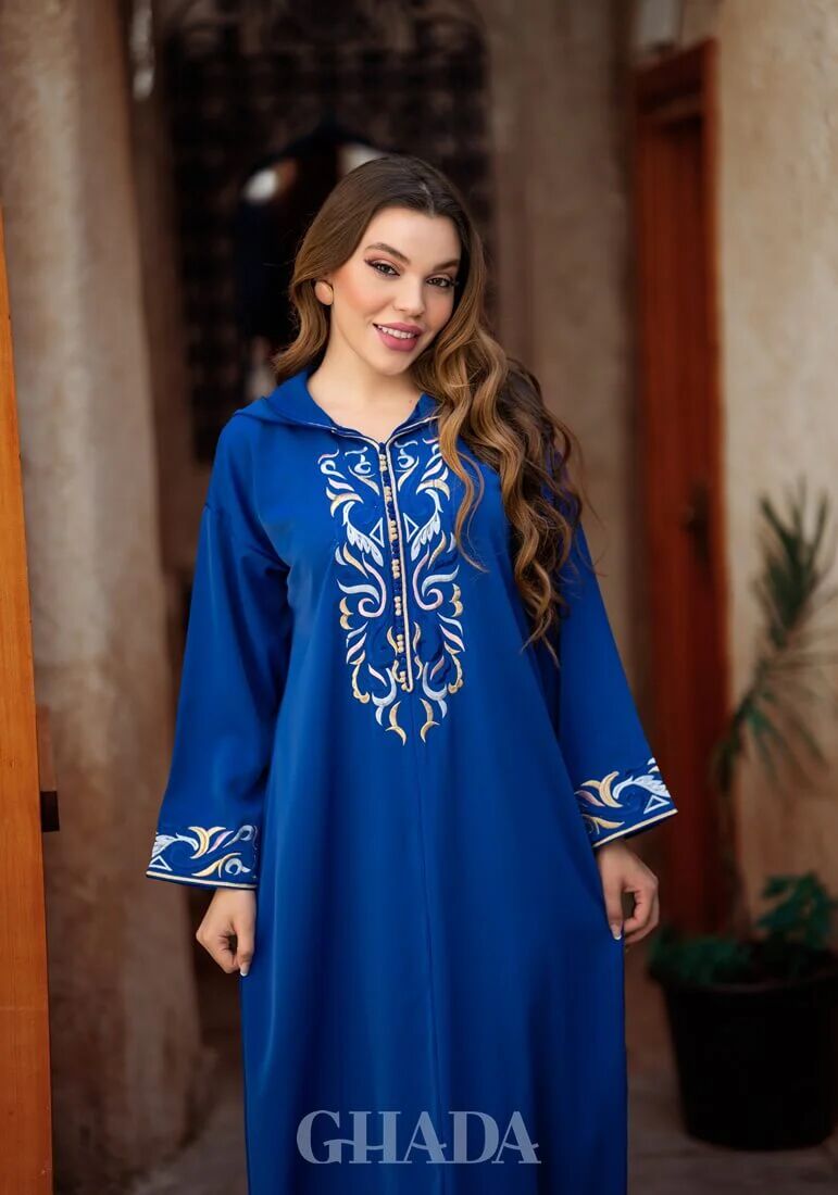 Djellaba Makhzaniya Avec Broderie En Skalli