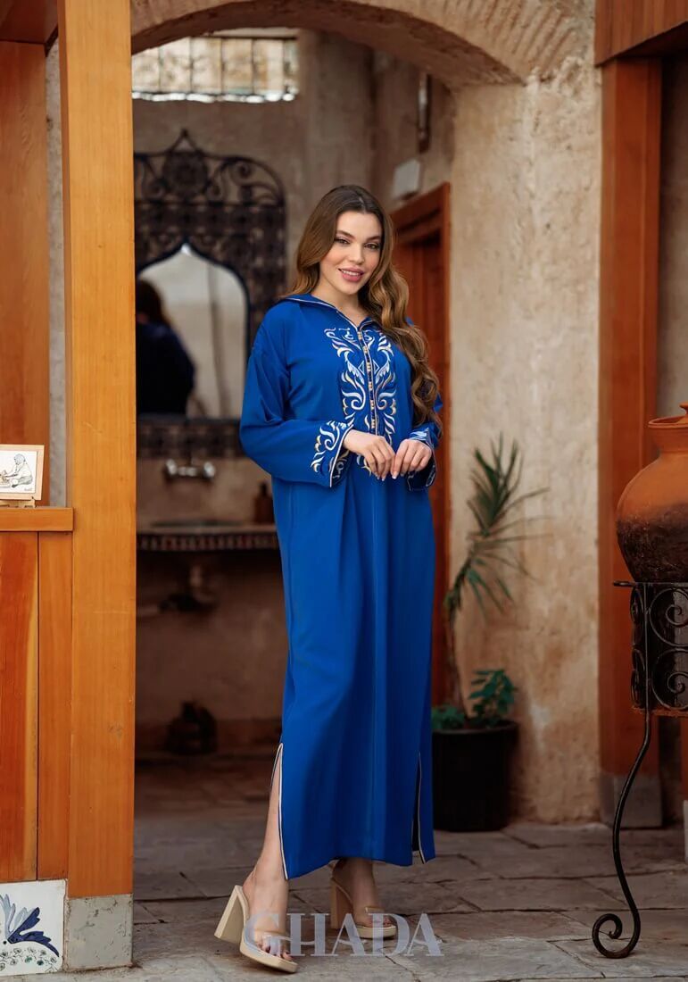 Djellaba Makhzaniya Avec Broderie En Skalli thumbnail 3