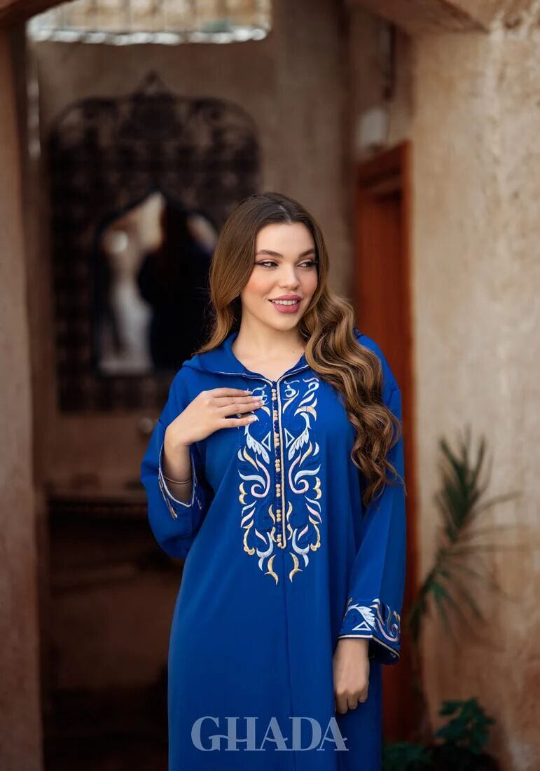 Djellaba Makhzaniya Avec Broderie En Skalli thumbnail 4