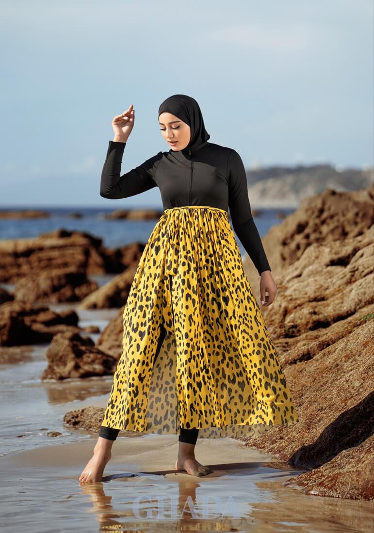 Burkini En 5 Pièces Avec Cache Maillot - Yellow thumbnail 3