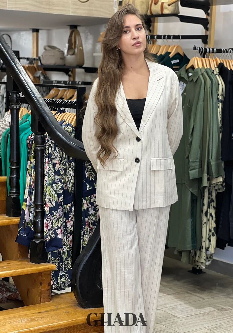 Ensemble Tailleur En Lin À Rayures