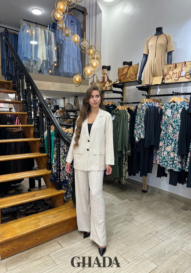 Ensemble Tailleur En Lin À Rayures