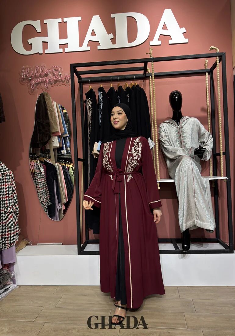 Abaya Bordeaux Avec Broderie thumbnail 2