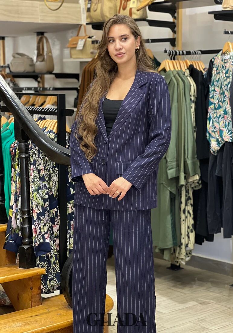 Ensemble Tailleur En Lin À Rayures
