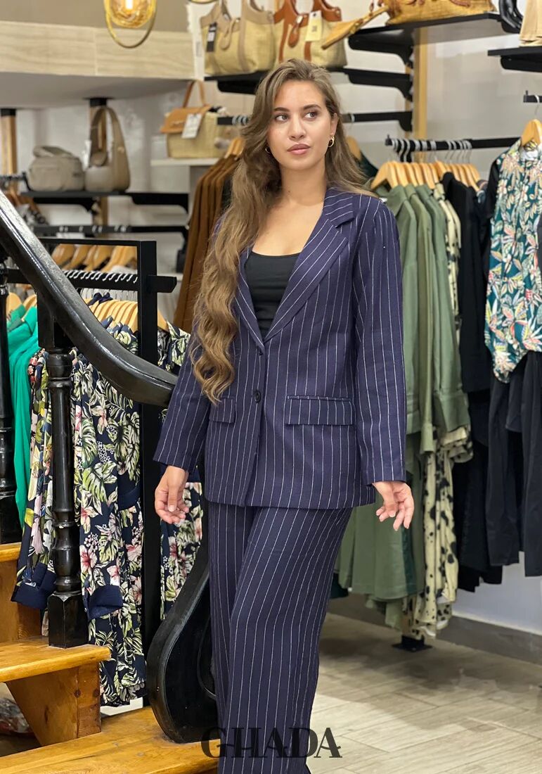 Ensemble Tailleur En Lin À Rayures