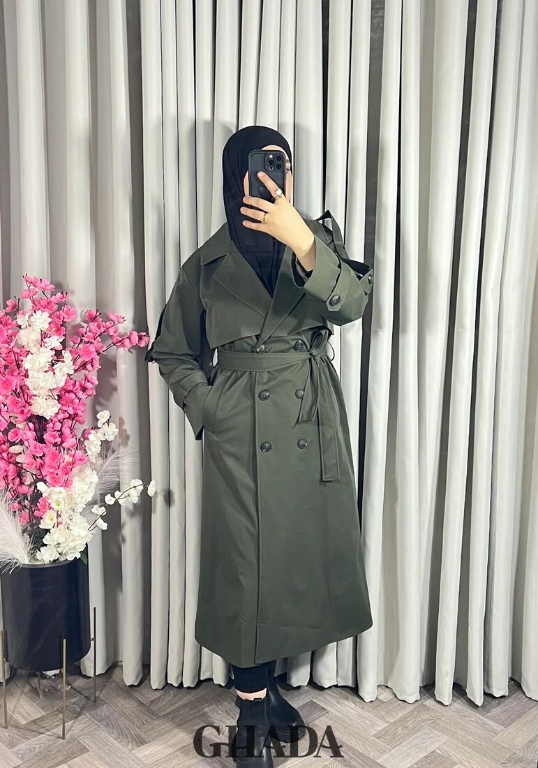 Trench-coat Long En Vert Olive thumbnail 1