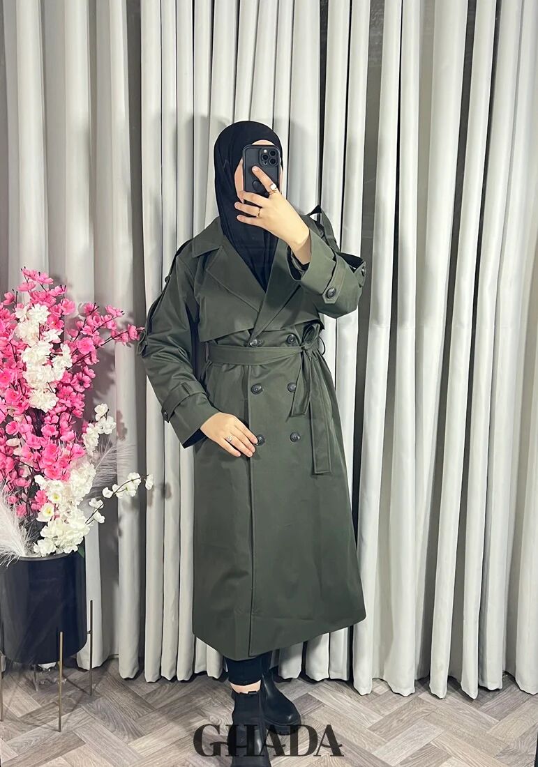 Trench-coat Long En Vert Olive thumbnail 2