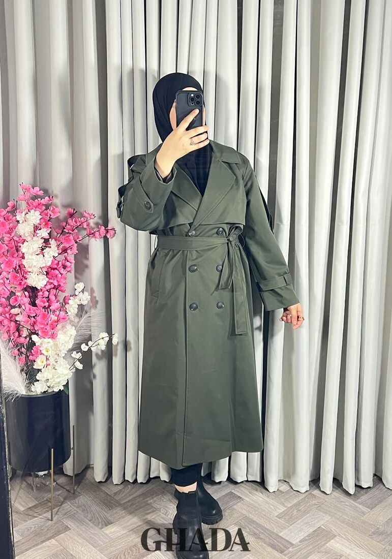 Trench-coat Long En Vert Olive thumbnail 3