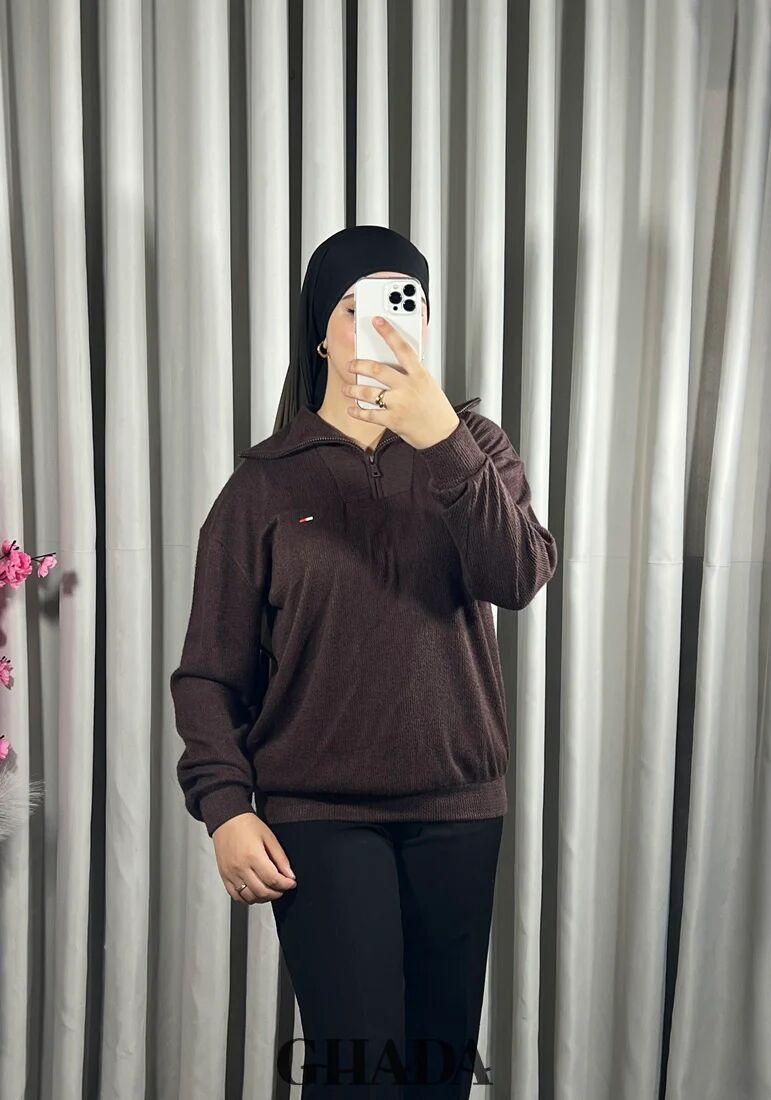 Pull En Maile Douce Zippé À Col En V