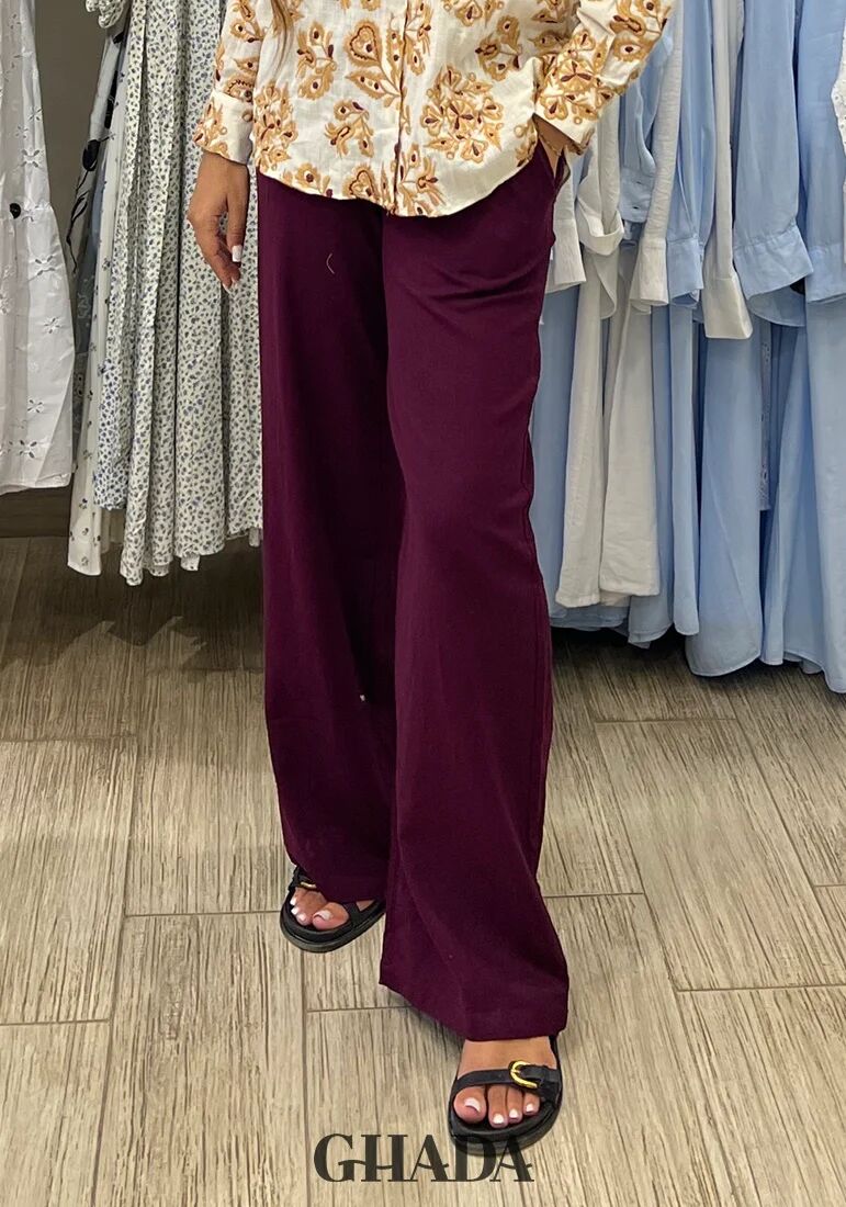 Pantalon En Lin Bordeaux