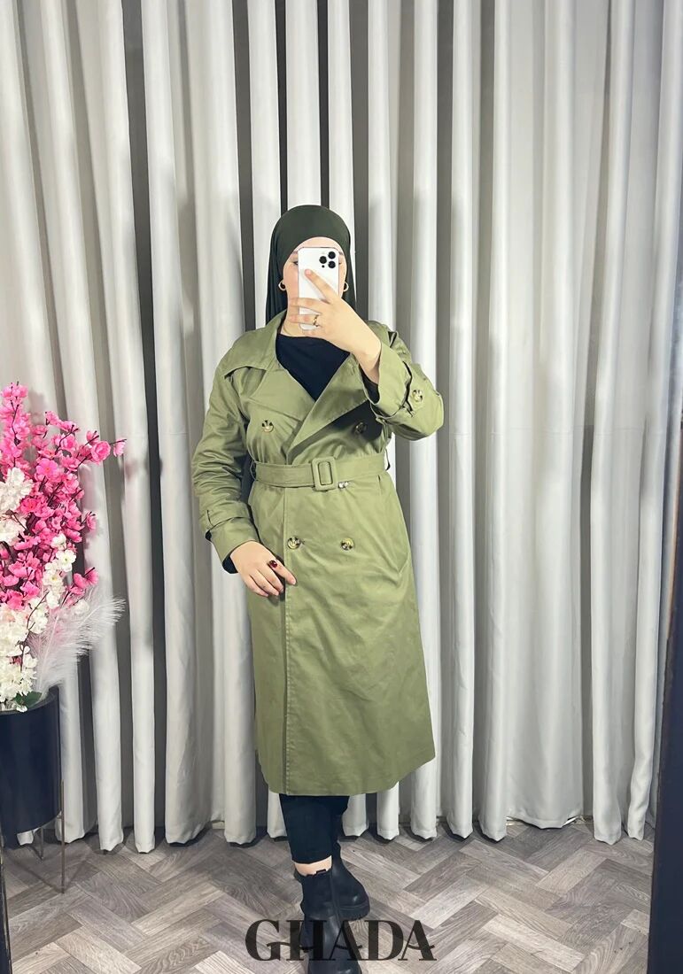 Trench-coat Long En Vert Kaki thumbnail 4