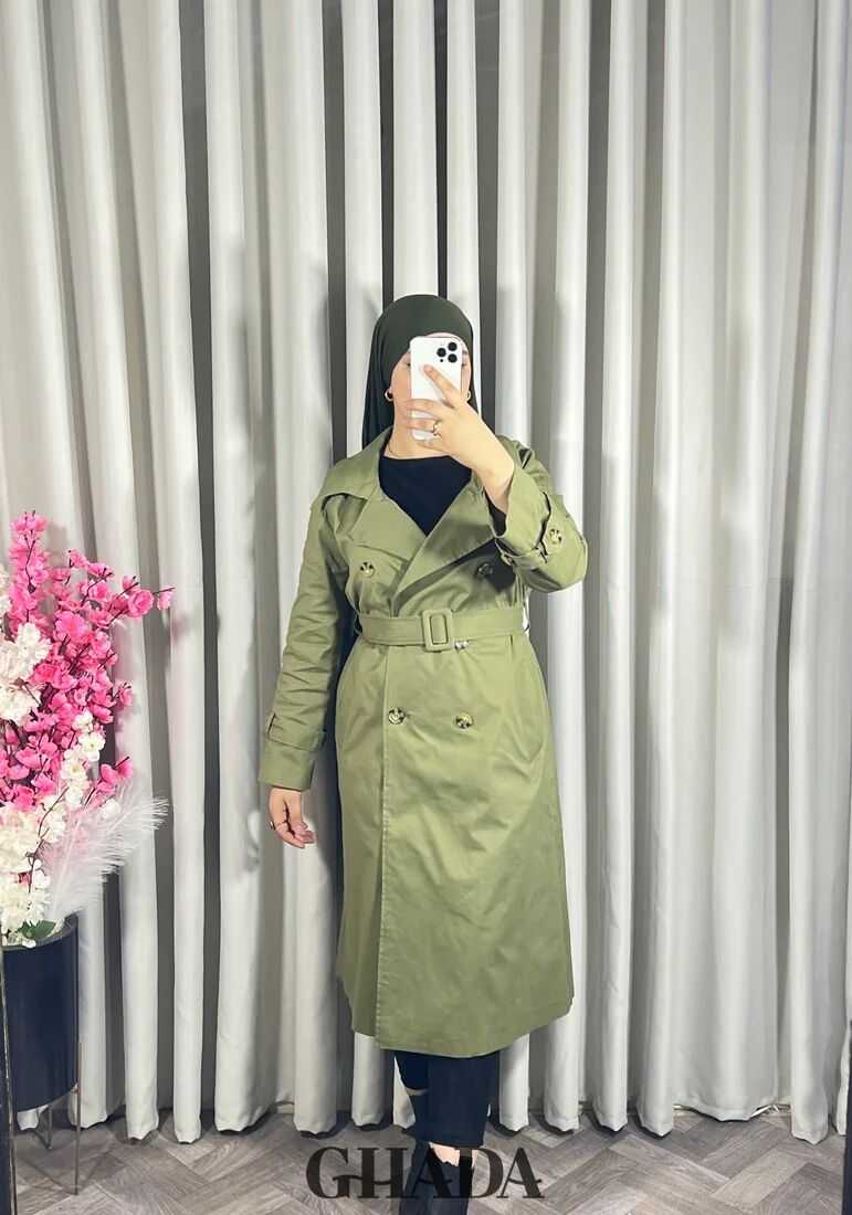 Trench-coat Long En Vert Kaki thumbnail 3