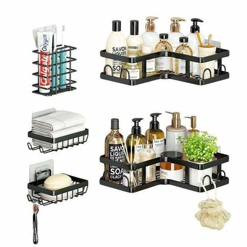 Étagères 5 Pièce De Rangement Pour Salle De Bain En Métal Noir Ensemble thumbnail 3