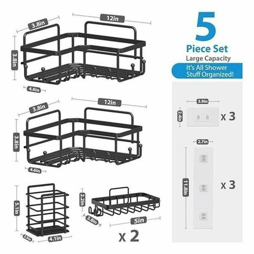Étagères 5 Pièce De Rangement Pour Salle De Bain En Métal Noir Ensemble