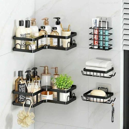 Étagères 5 Pièce De Rangement Pour Salle De Bain En Métal Noir Ensemble