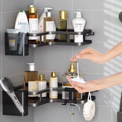 2 Support Mural Rangement Cuisine Salle De Bain Étagère D’angle Sans Perçage Épices Produits Hygiène