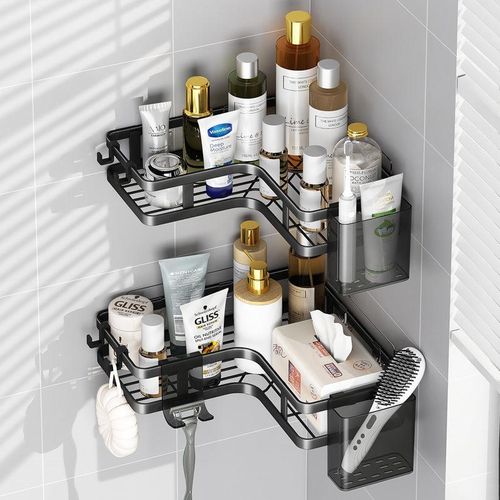 2 Support Mural Rangement Cuisine Salle De Bain Étagère D’angle Sans Perçage Épices Produits Hygiène