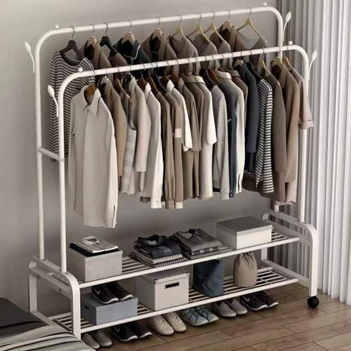 Portant À Vêtements Double Tringle Sur Pied - Penderie Avec Étagères De Rangement - Charge Max. 68 Kg thumbnail 3