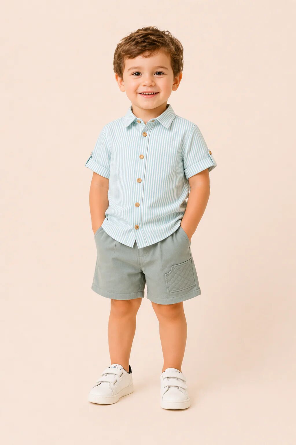 Ensemble Garçon Chemise Rayée & Short – Élégance Estivale & Confort