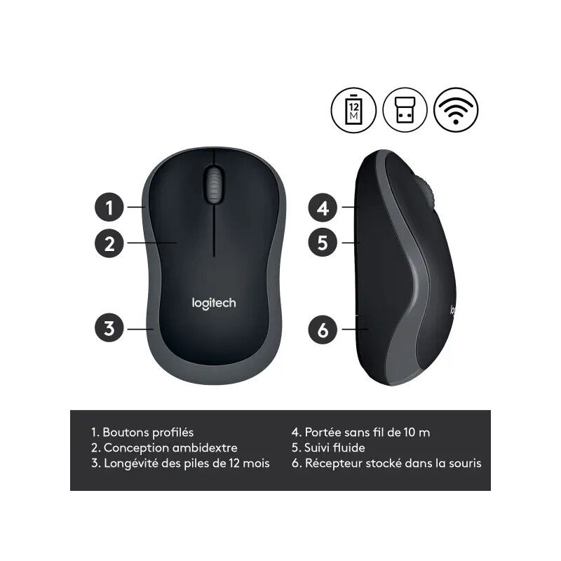 Souris Sans Fil Logitech M185 Gris thumbnail 3
