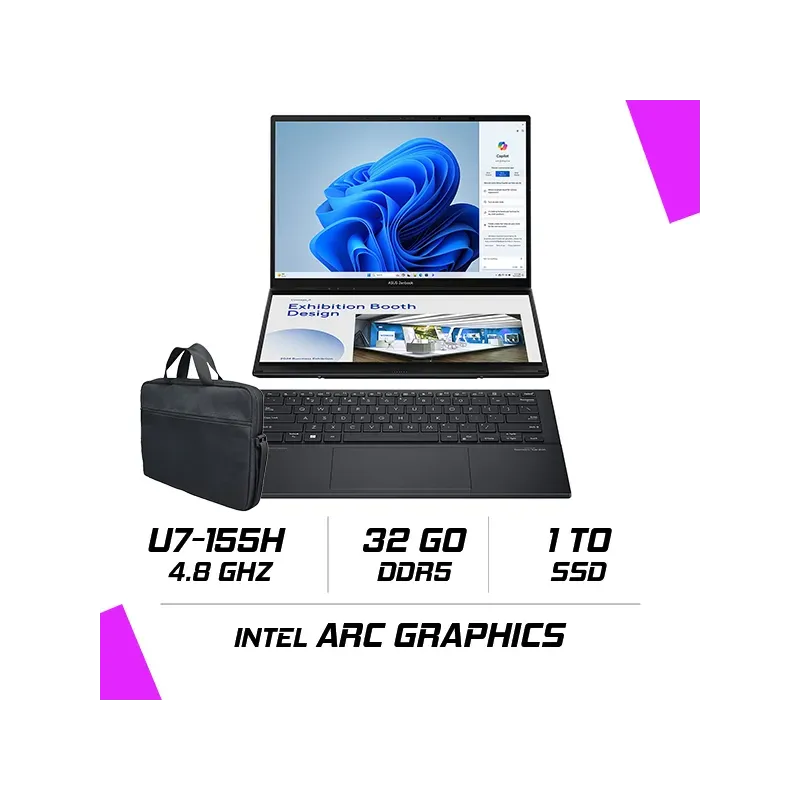 Asus Zenbook Duo Ux8406ma-ql357x Intel Ultra 7-155h/32go Ddr5/1tb Ssd/14/windows11 (90nb12u1-m00k90)