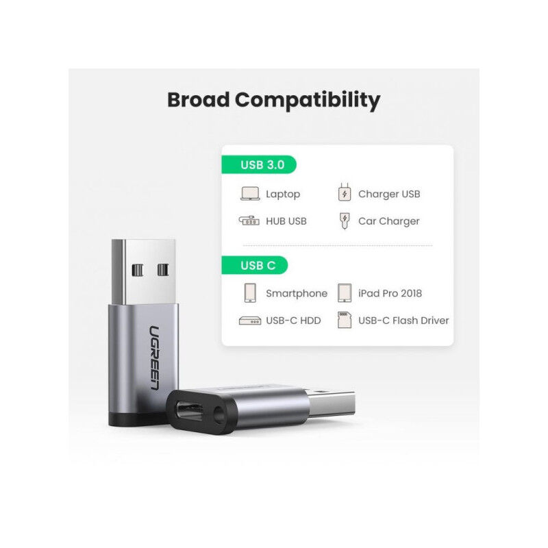 Ugreen Adaptateur Usb-a Male 3.0 To Usb-c Female Gris (50533)