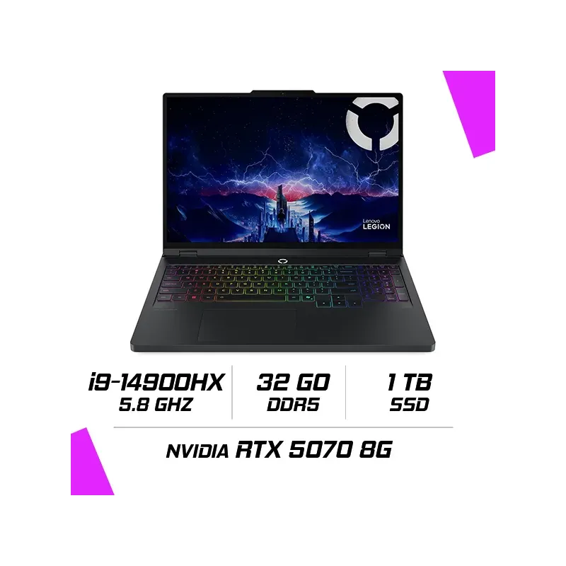 Lenovo Legion Pro 5 16irx10 Intel Core I9-14900hx/32gb Ddr5/1tb Ssd/rtx 5070 8g/16″ Wqxga 240hz/win11 (83nn001tfe) Noir