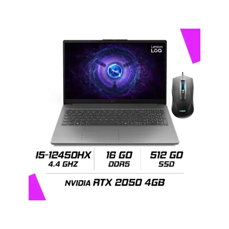 PC Portable LOQ 15 – i5/16Go/512Go SSD/RTX 2050/144Hz