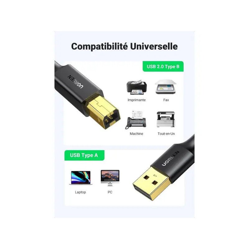 Cable Imprimante Usb 2.0 A Mâle Vers Usb B Mâle 1.5m (10350)
