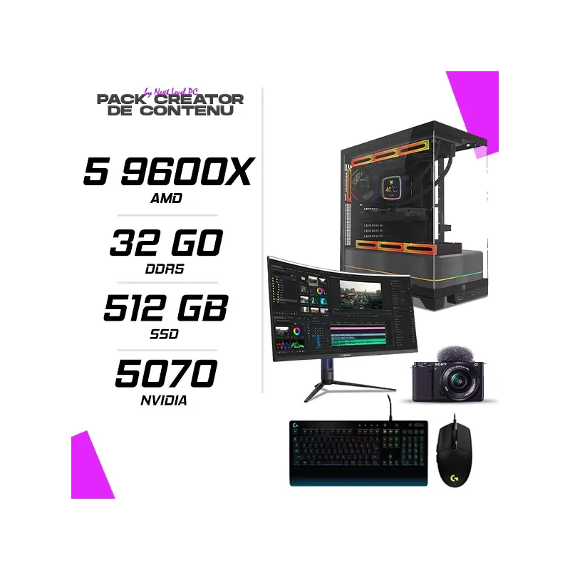 Pc Gamer Amd Ryzen 5 9600x Rtx 5070 12g + Hybrok 34″ Hg34wqhd + Pack Logitech + Sony Zv-e10 + Objectif 16-50 Mm