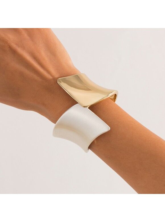 Bracelet Manchette Croisé Bicolore Doré Et Argenté