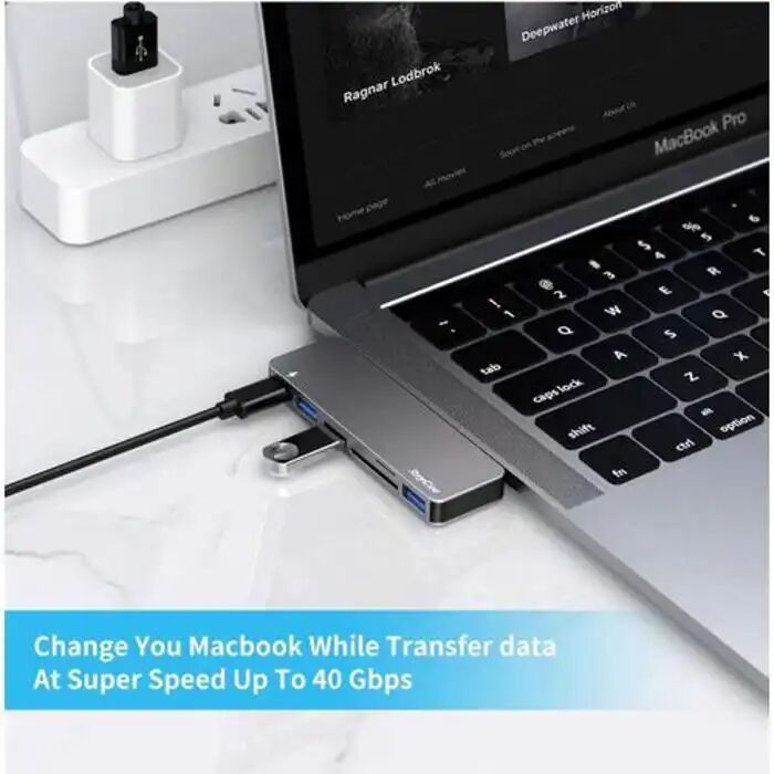 Hub Usb 6 En 1 - Générique - Adaptateur Type C - Sortie Hd 4k - Usb 3.0 - Compatible Macbook