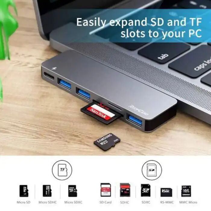Hub Usb 6 En 1 - Générique - Adaptateur Type C - Sortie Hd 4k - Usb 3.0 - Compatible Macbook