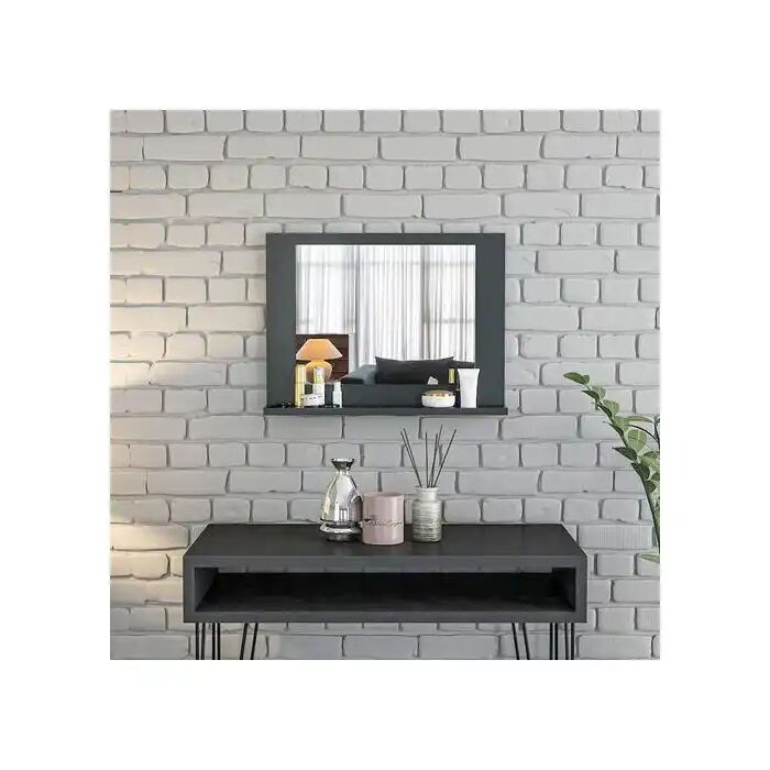 Grand Miroir De Salle De Bain Et Étagère Décorative De Luxe Blanc Miroir - Noir