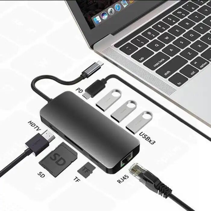 Adaptateur Multiport - Macbook Pro - Hub Usb-c 8 En 1 - Hdmi 4k - Ethernet Gigabit - Sd/tf