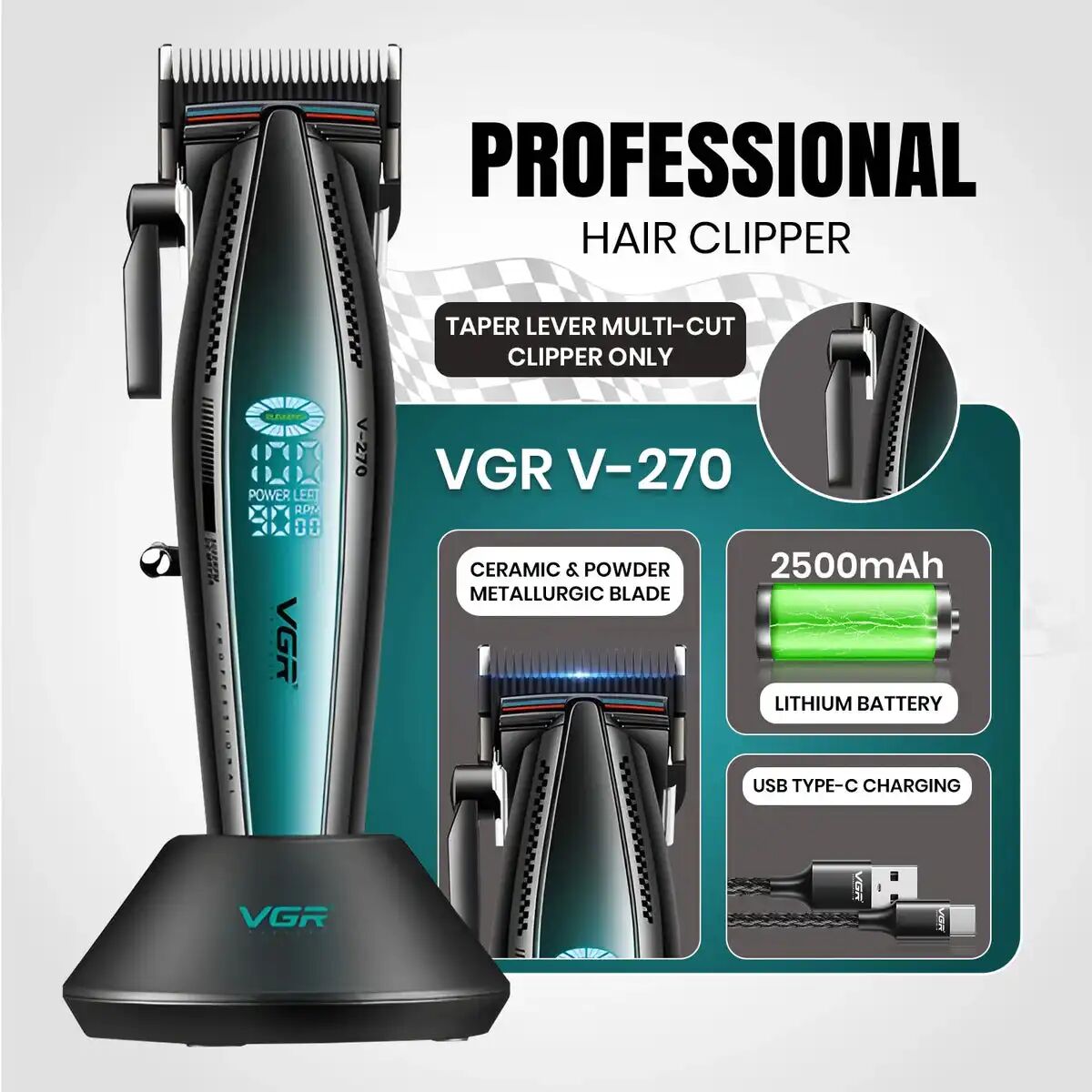 Tondeuse À Cheveux Professionnelle Pour Hommes, Silencieuse, Sans Fil, Haute Vitesse (9 000 Tr/min)