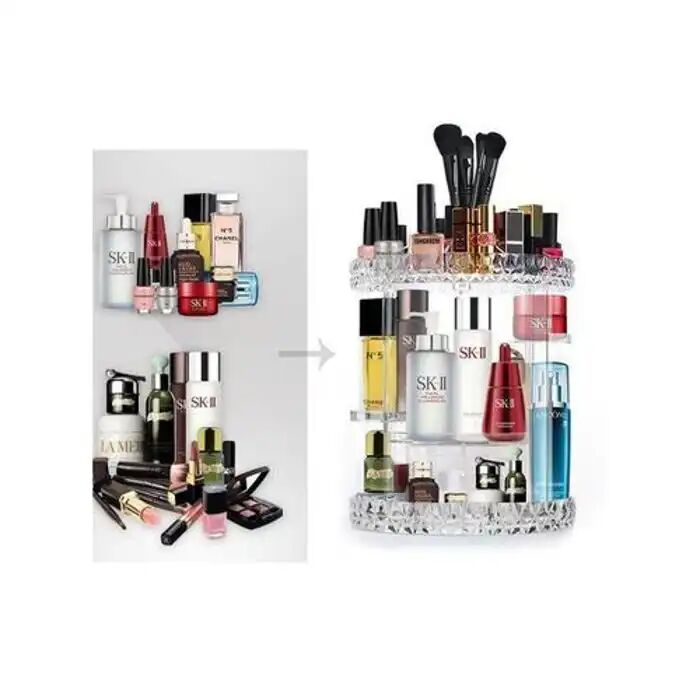 Organisateur De Cosmétiques - Transparent - Rotatif 360° - Grande Capacité - Pratique - Compartiments Multiples