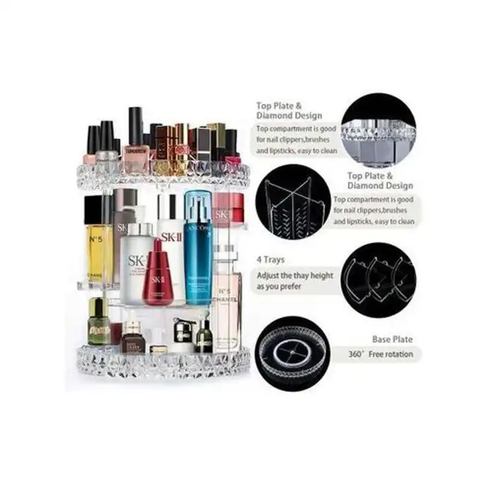 Organisateur De Cosmétiques - Transparent - Rotatif 360° - Grande Capacité - Pratique - Compartiments Multiples thumbnail 4