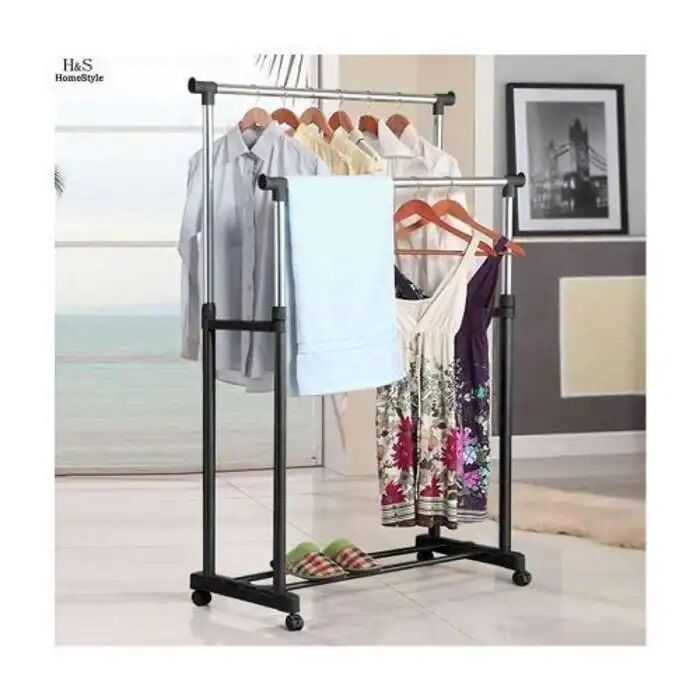 Penderie À Vêtements - Non Spécifié - Mobile Télescopique - Métal - Ajustable - 4 Roulettes thumbnail 2