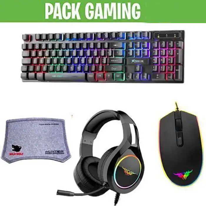 Kit De Démarrage De Jeu - Clavier, Souris, Casque + Tapis - Filaire - Rgb - 1200 Ppp