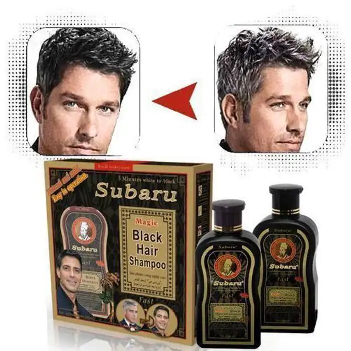 Shampoing Colorant - Subaru - Noir - 200ml X 2 - Élimine Les Cheveux Blancs - Naturel