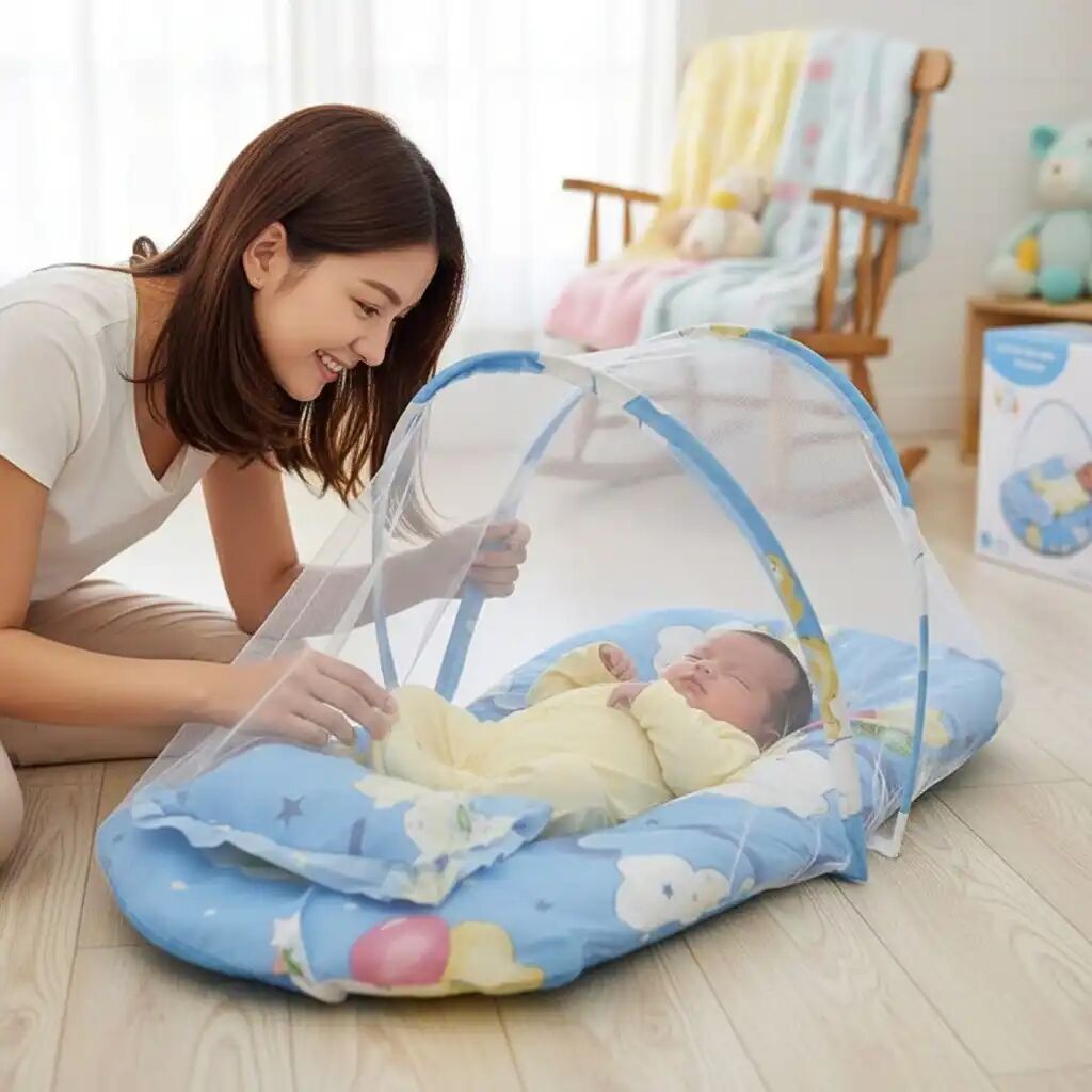 Lit De Bébé En Coton Portable - Berceau, Lit Avec Moustiquaire/ Protégez Votre Enfant Des Moustiques thumbnail 2