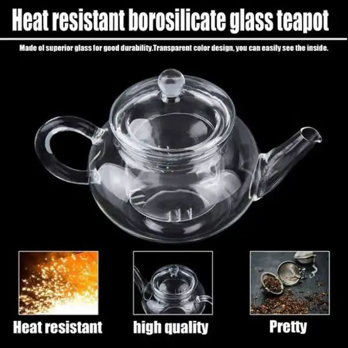 Théière En Verre Résistant À La Chaleur -transparente Avec Infuseur Café/thé thumbnail 1