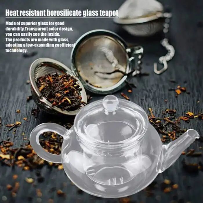 Théière En Verre Résistant À La Chaleur -transparente Avec Infuseur Café/thé thumbnail 2